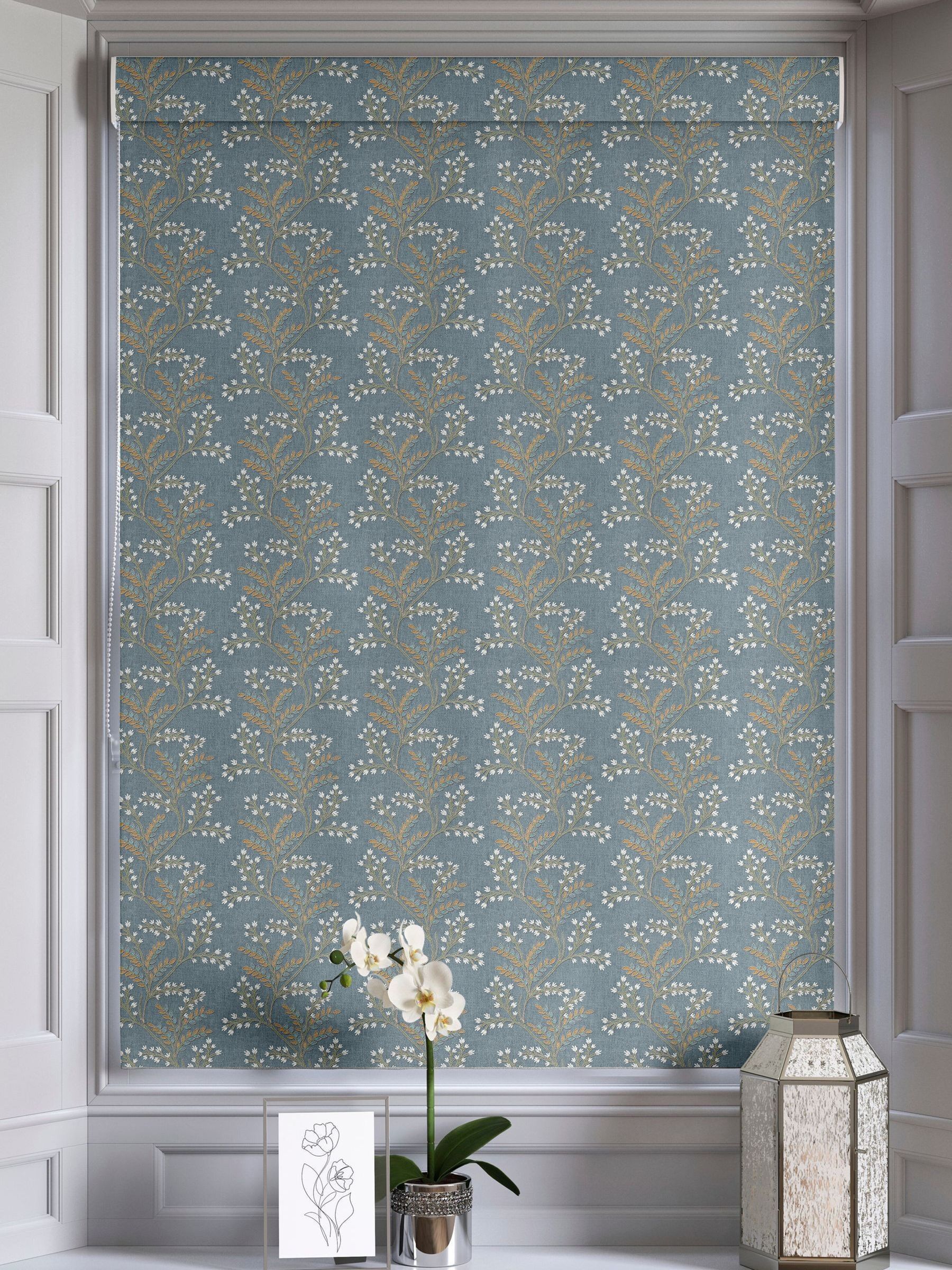 Blue Luxe blue floral embroidered roman blind (British brand)