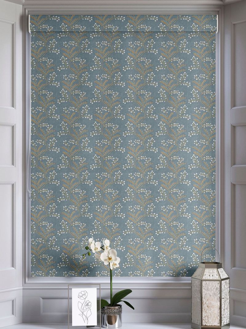 Blue Luxe blue floral embroidered roman blind (British brand)