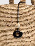 Whistles nude straw tote bag with charm (British brand)