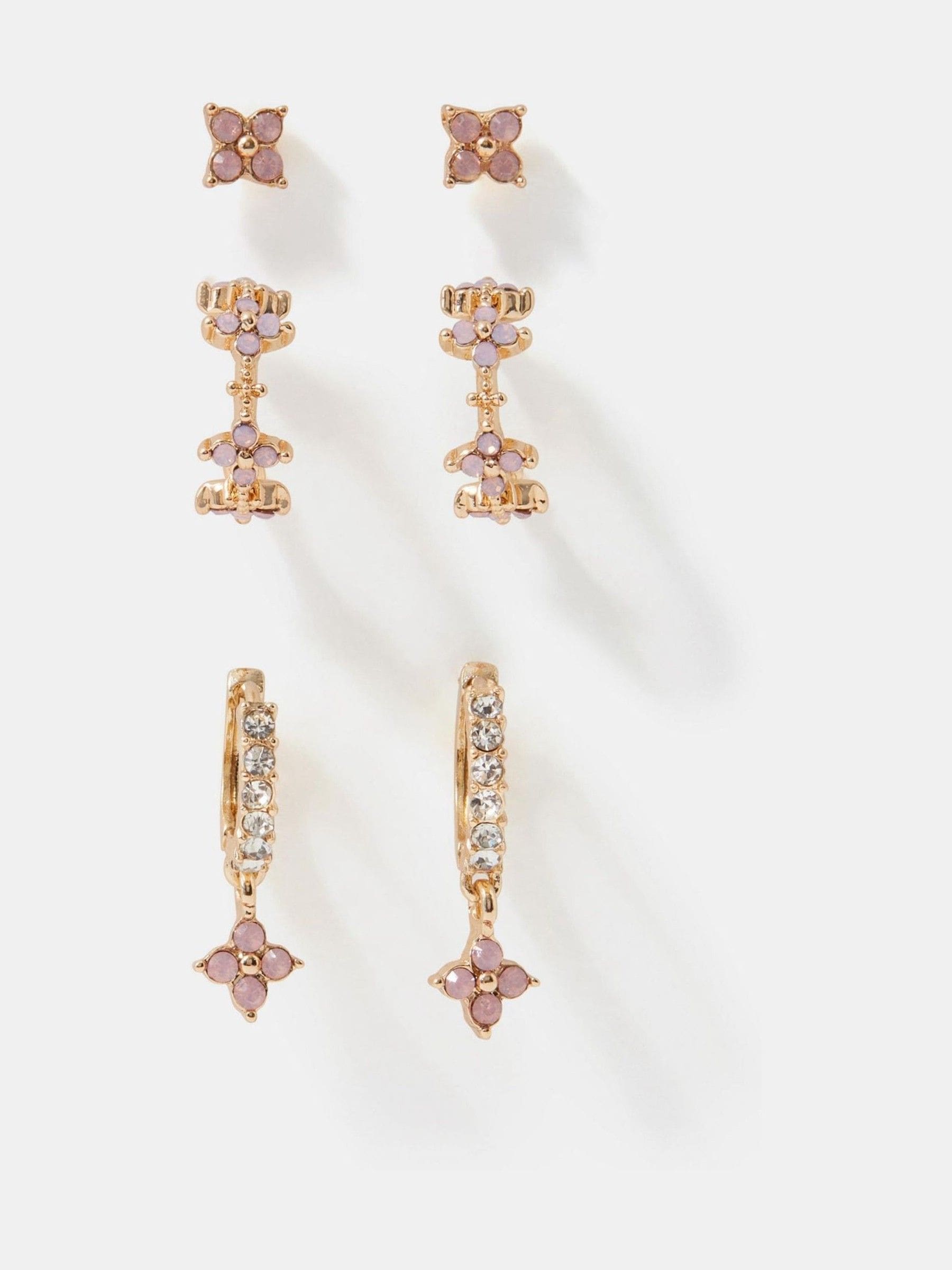 Accessorize pink flower stud and hoop earrings 3 pack, UK version