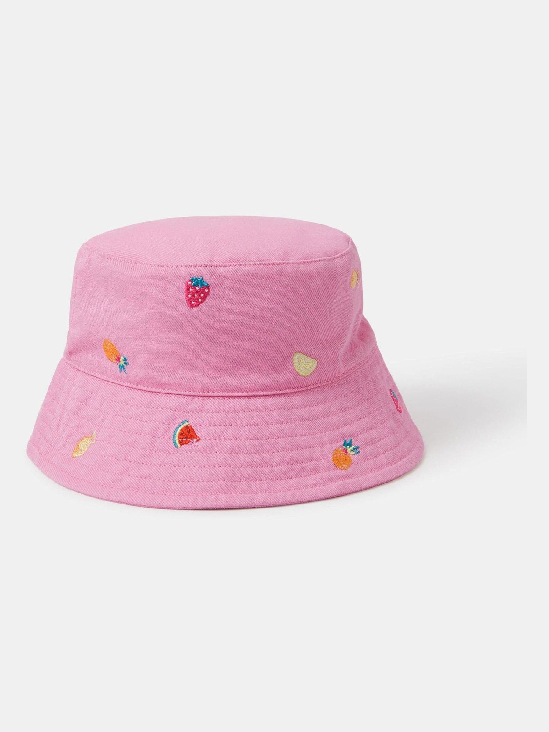 Angels By Accessorize pink girls fruit embroidered bucket hat (British brand)