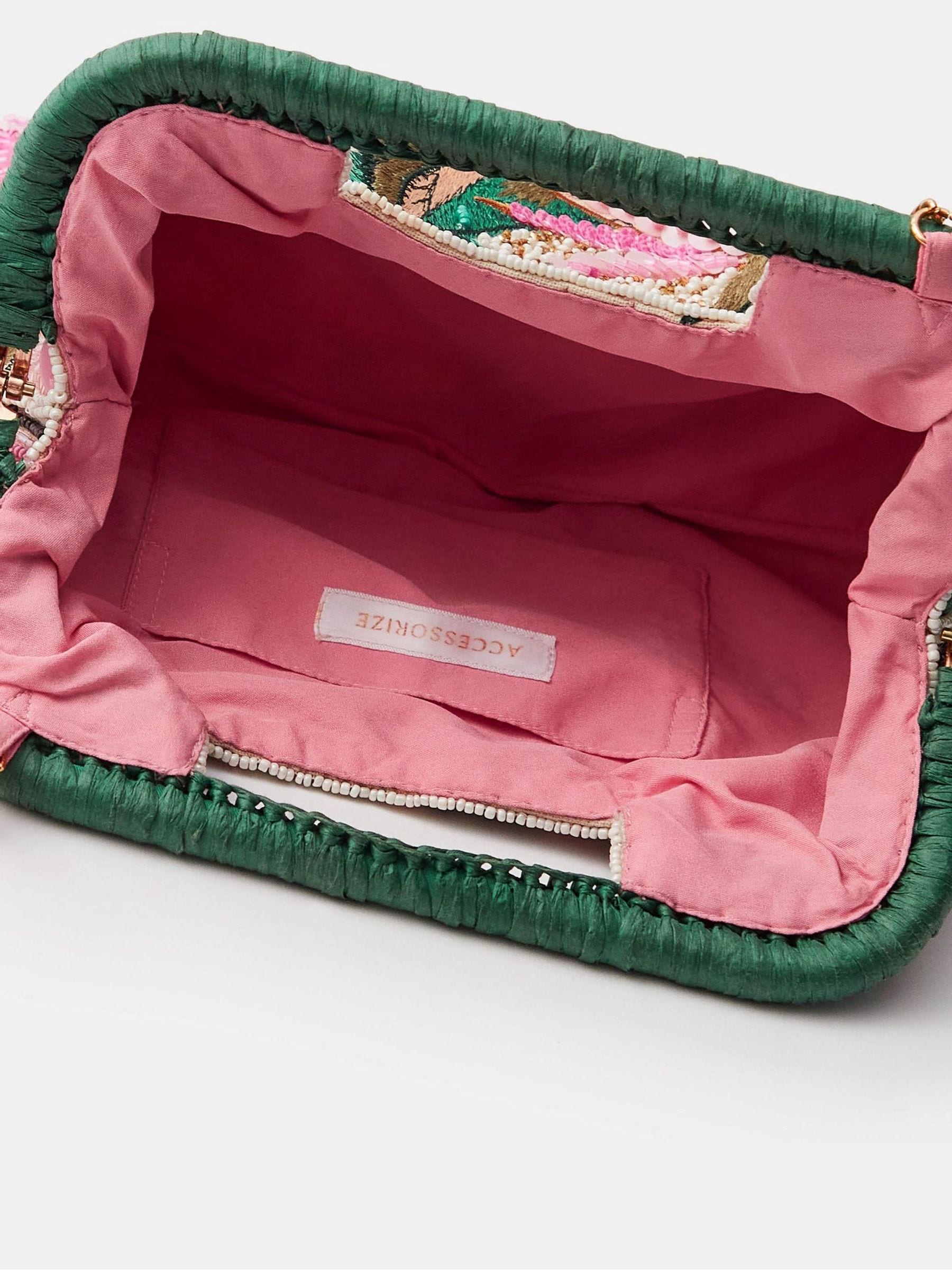 Accessorize green tropical embellished crossbody bag, imported from the UK