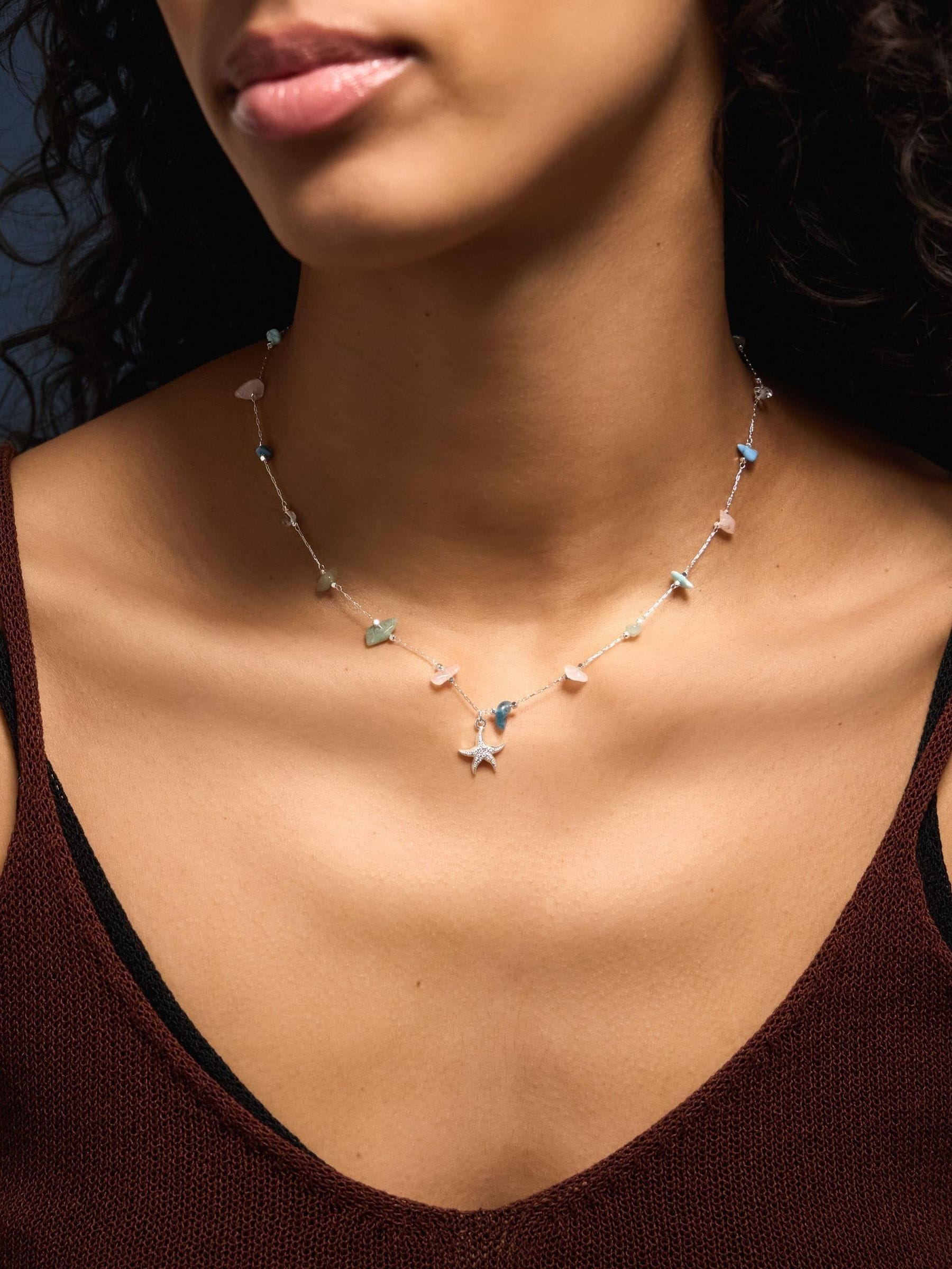 Accessorize sterling silver-plated pendant necklace with starfish, UK version