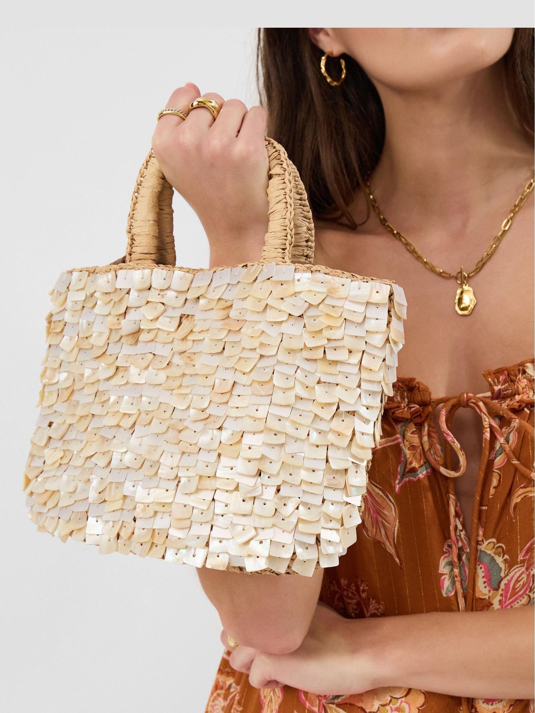 Accessorize mother of pearl raffia handbag, imported from the UK