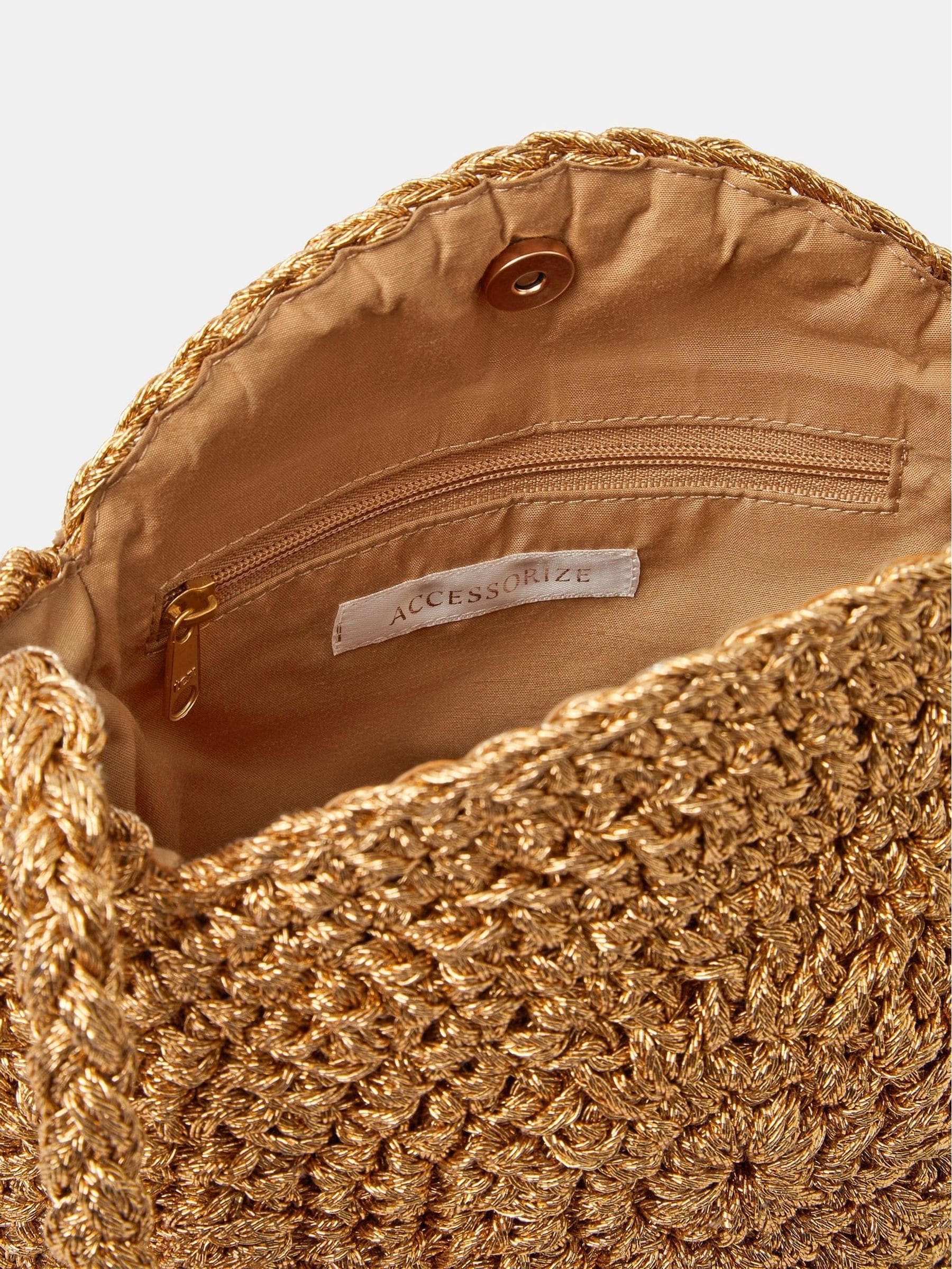 Accessorize gold metallic shell macramé crossbody bag (British brand)