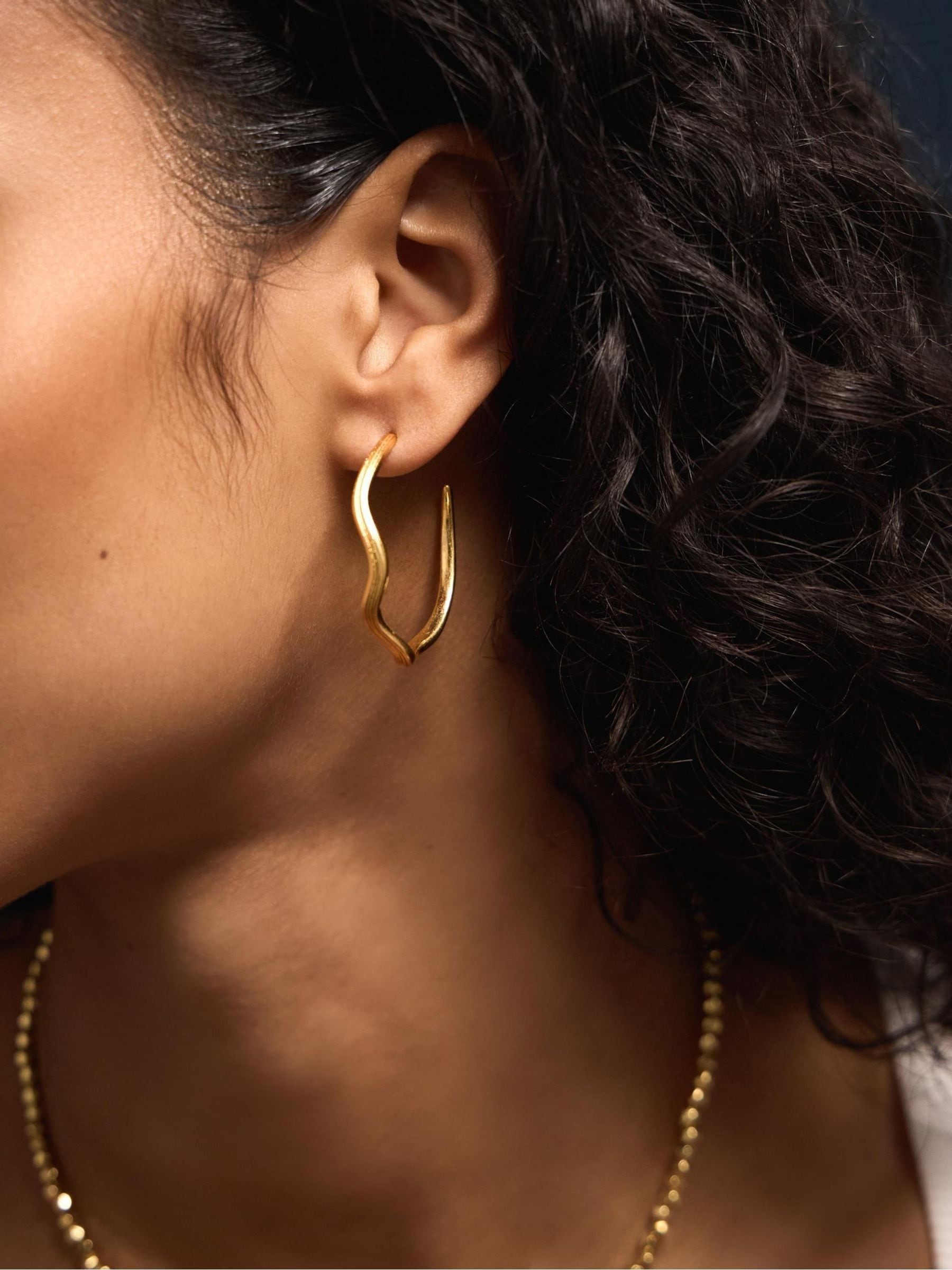 Accessorize 14ct gold plated wave hoop earrings (British brand)