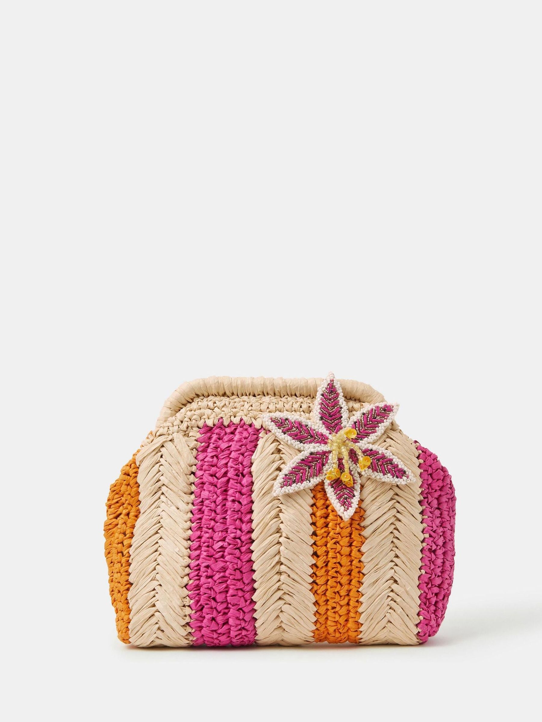 Accessorize cream stripe raffia clutch bag (British brand)