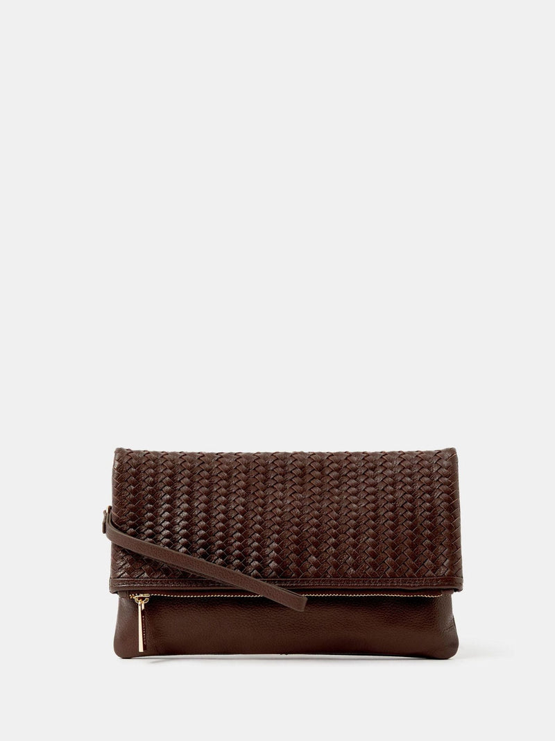 Accessorize brown woven leather clutch bag, imported from the UK