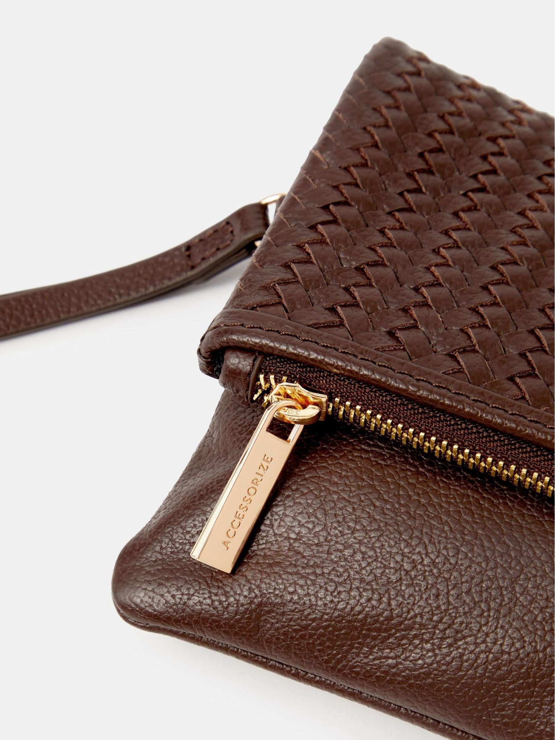 Accessorize brown woven leather clutch bag, imported from the UK