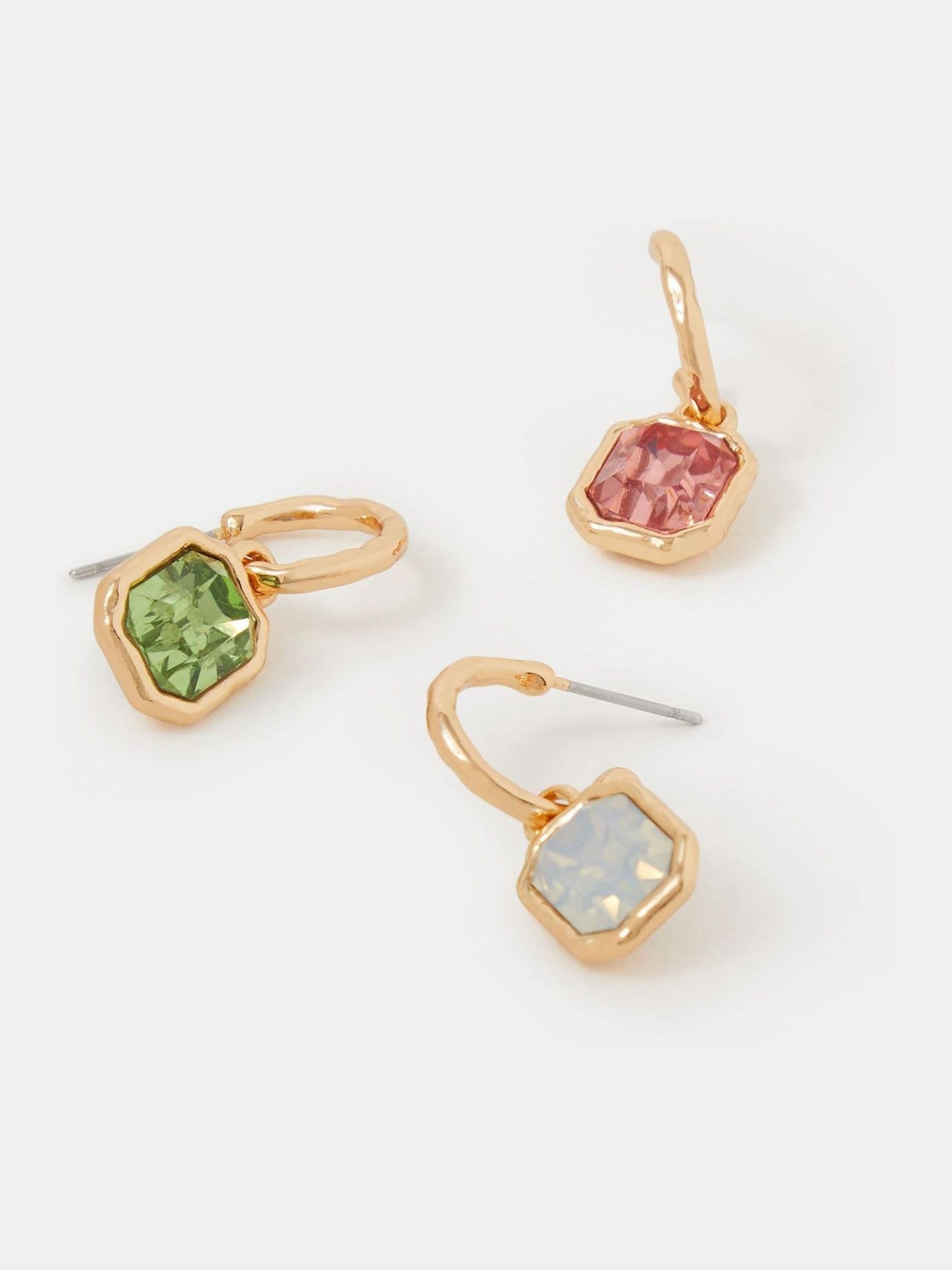 Accessorize gold tone gem drop hoop earrings 3 pack, UK version