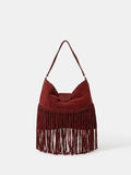 Accessorize red fringe suede shoulder bag, imported from the UK
