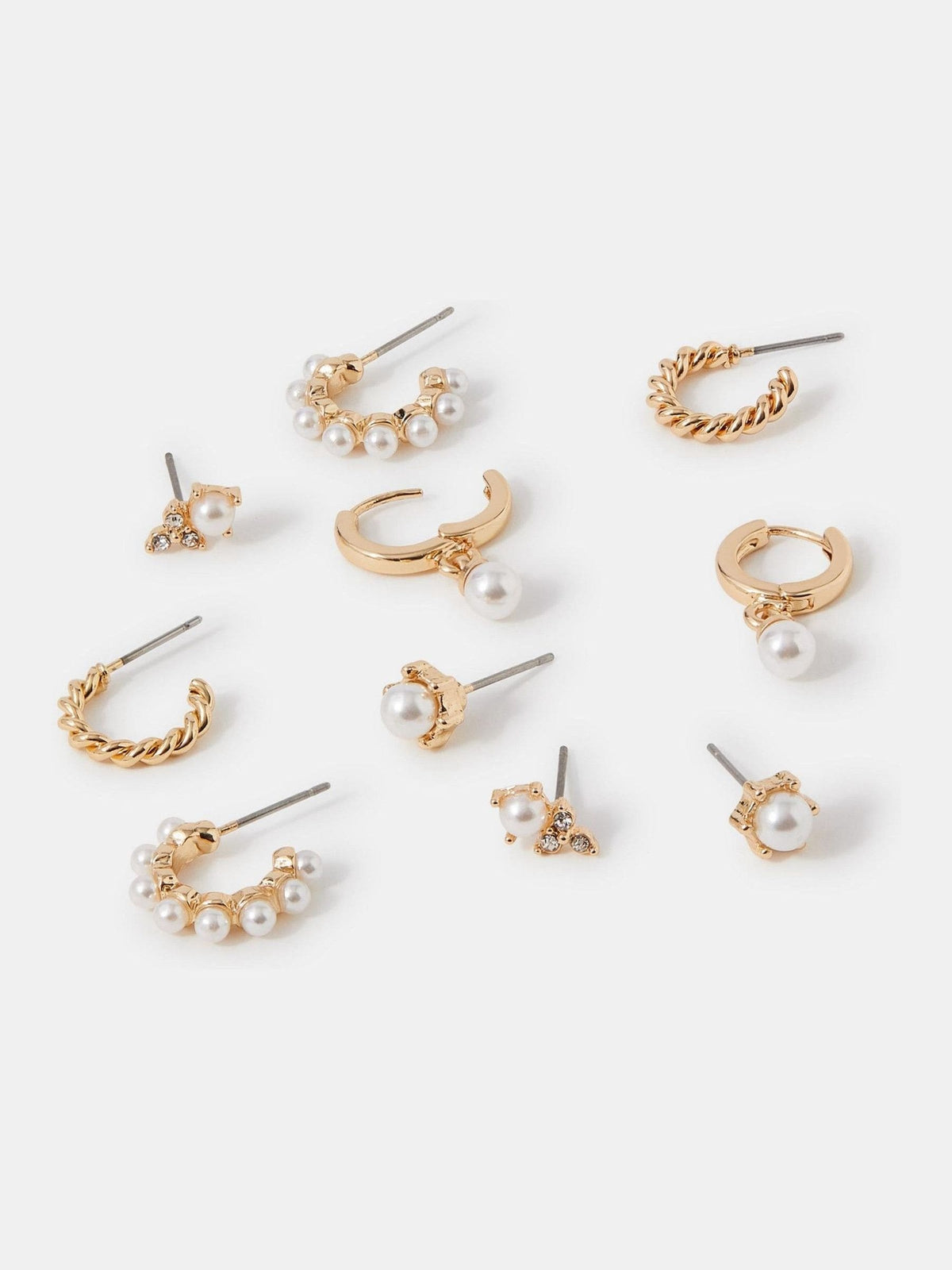 Accessorize gold tone earring set with pearl studs and twisted hoops - British product