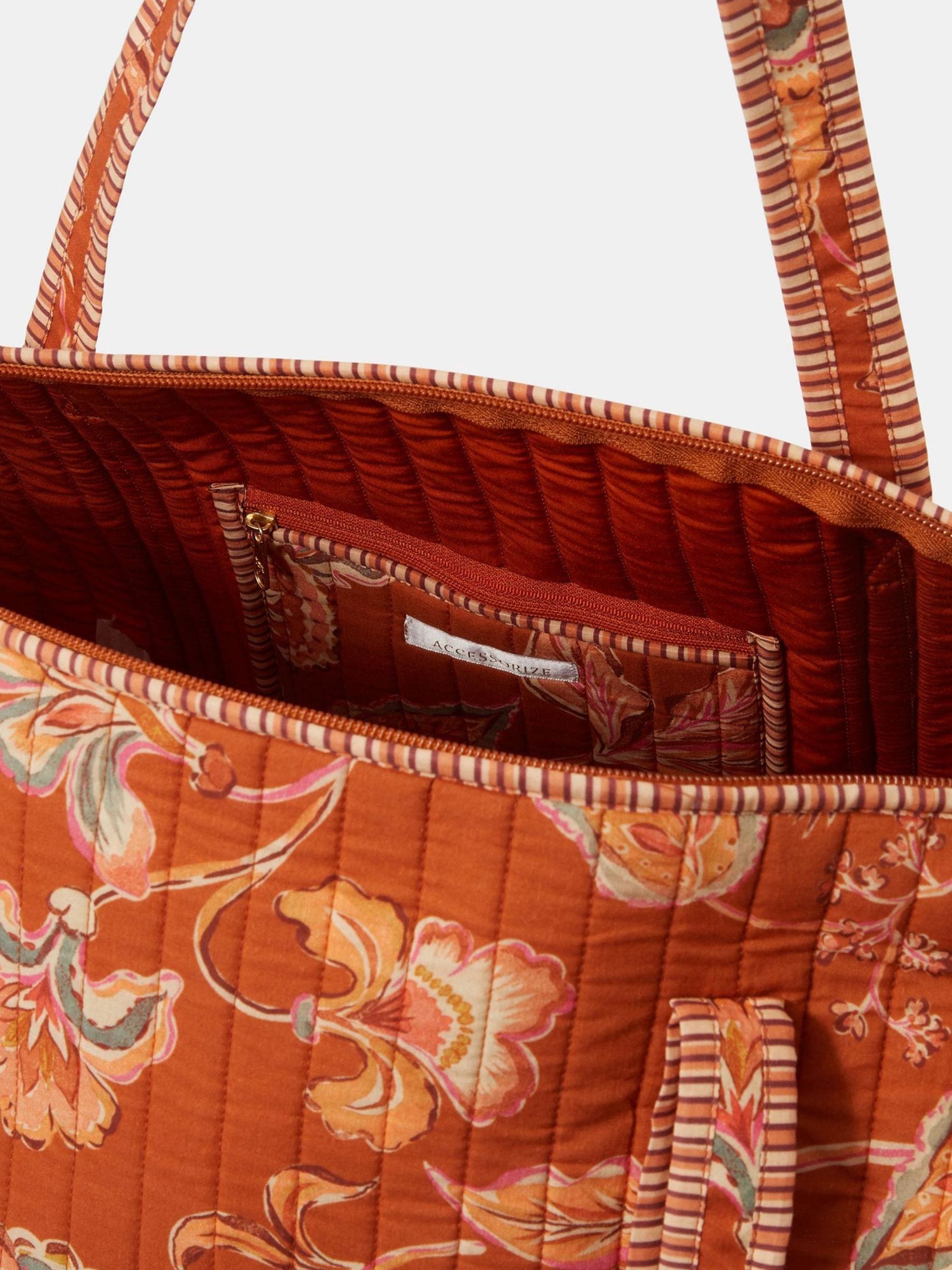 Accessorize orange floral quilted weekend bag, imported from the UK