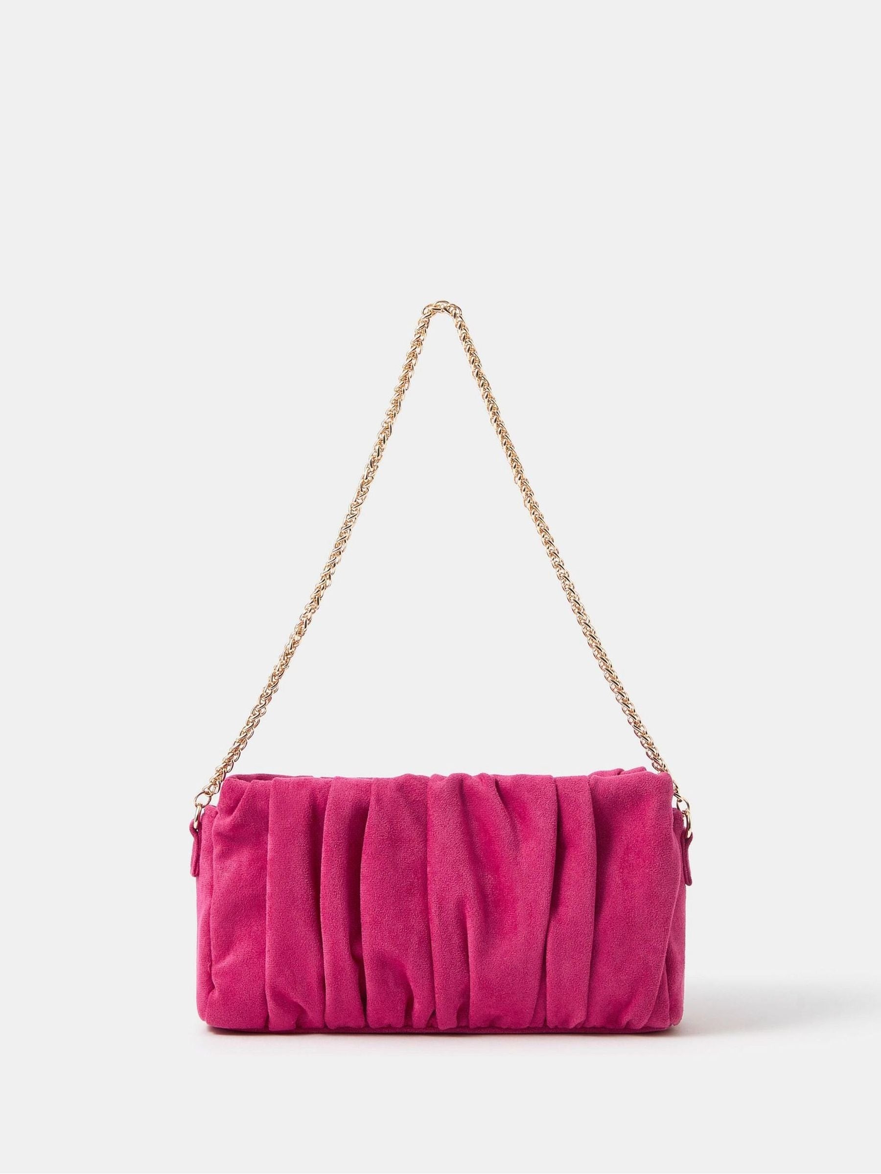 Accessorize pink ruched faux suede clutch bag (British brand)