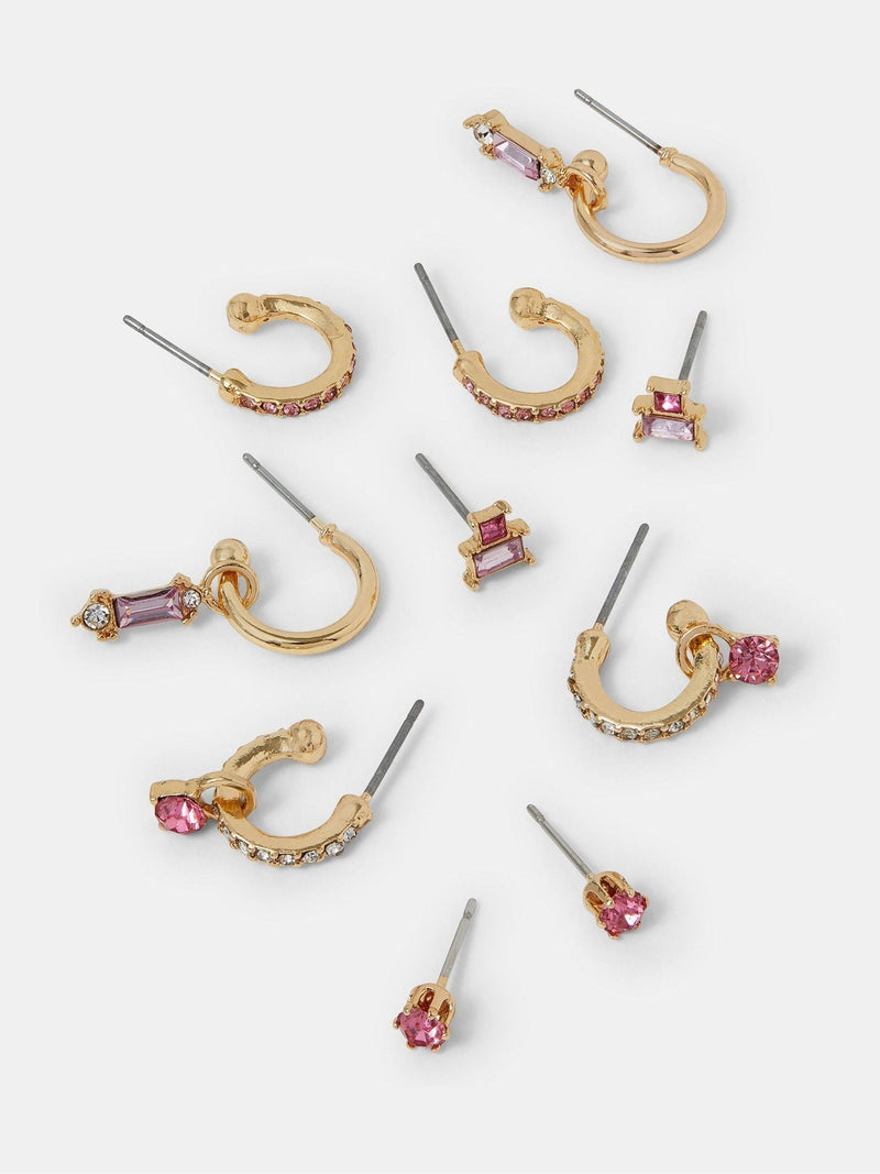 Accessorize gold tone gem diamanté stud and hoop earrings 5 pack (British brand)