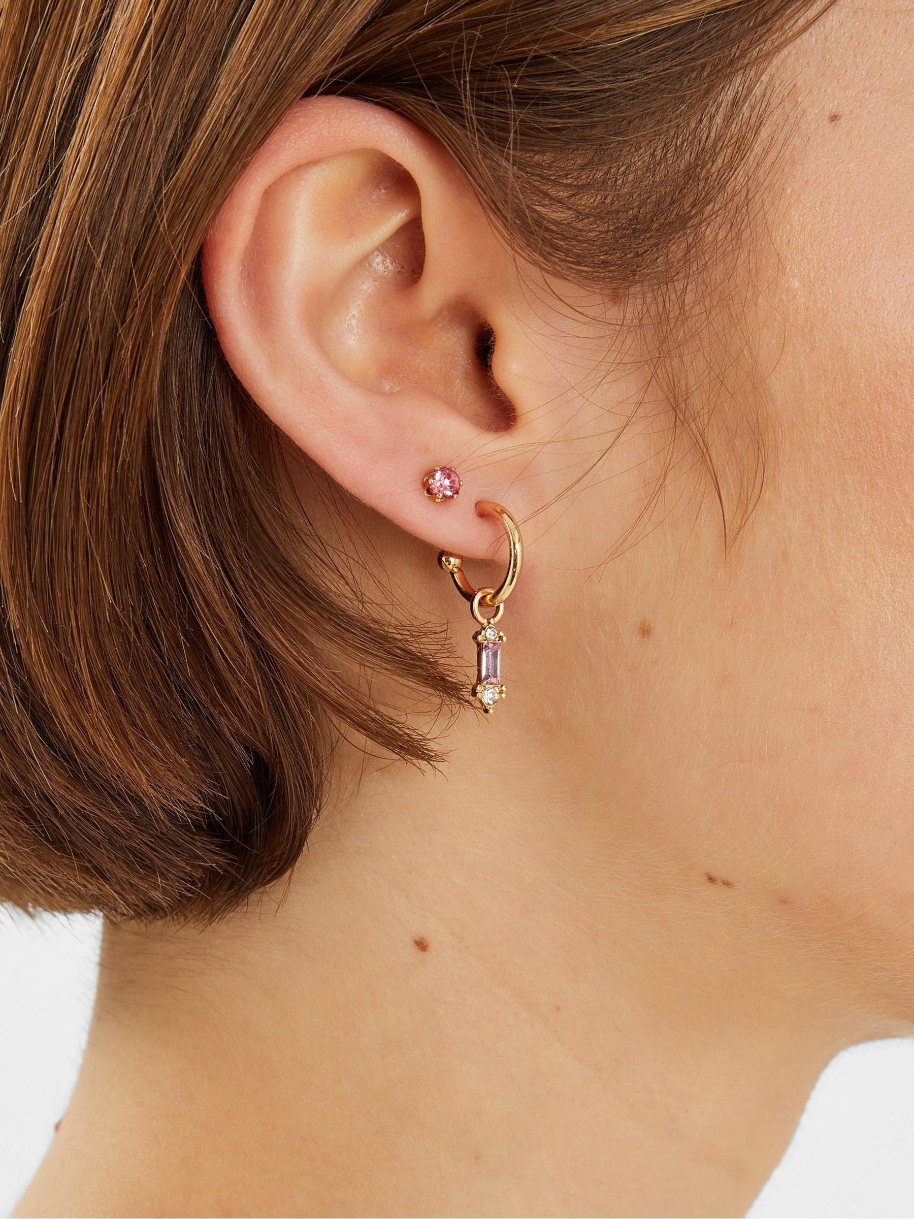 Accessorize gold tone gem diamanté stud and hoop earrings 5 pack (British brand)
