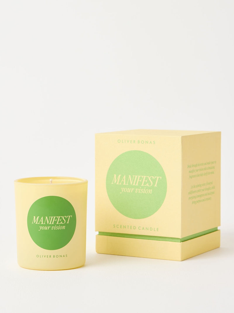 Oliver Bonas Manifest your Vision cedarwood scented candle imported from the UK