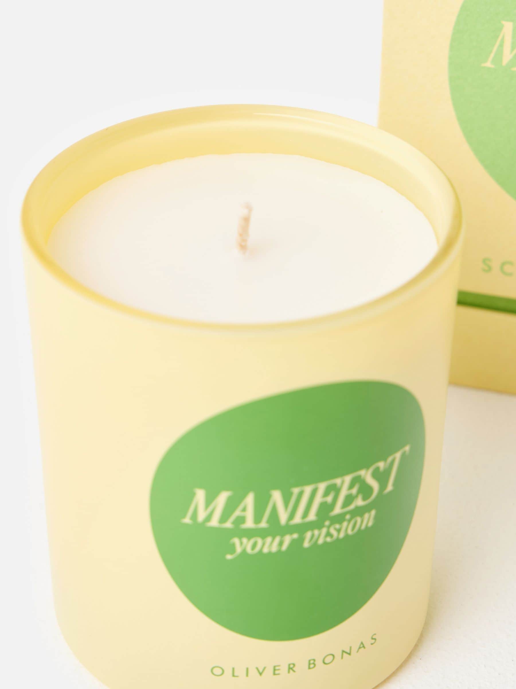Oliver Bonas Manifest your Vision cedarwood scented candle imported from the UK
