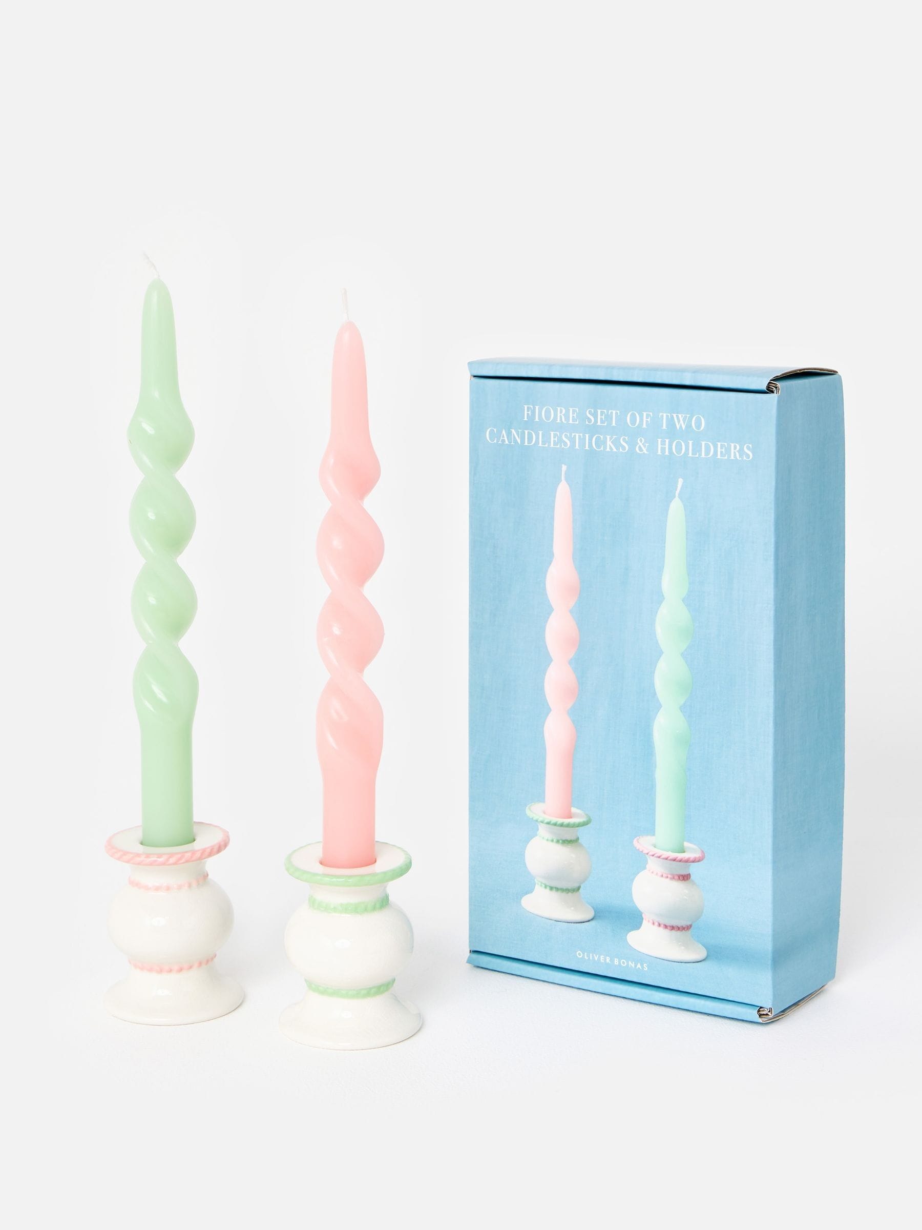 Oliver Bonas cream fiore ceramic candle holders set of two (British brand)