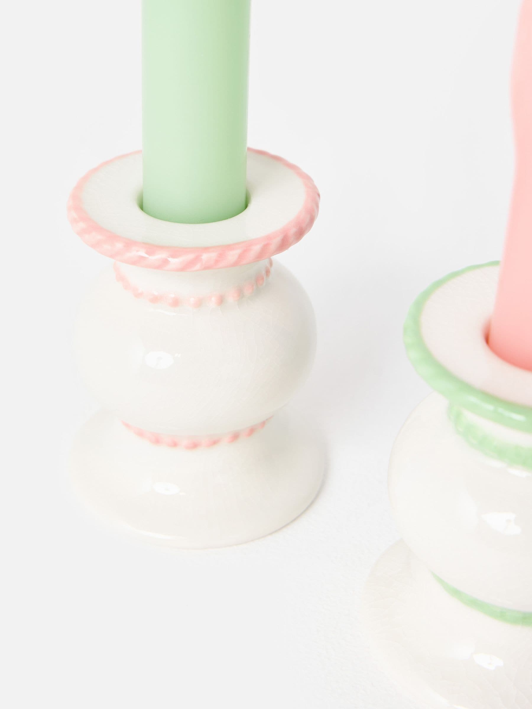 Oliver Bonas cream fiore ceramic candle holders set of two (British brand)