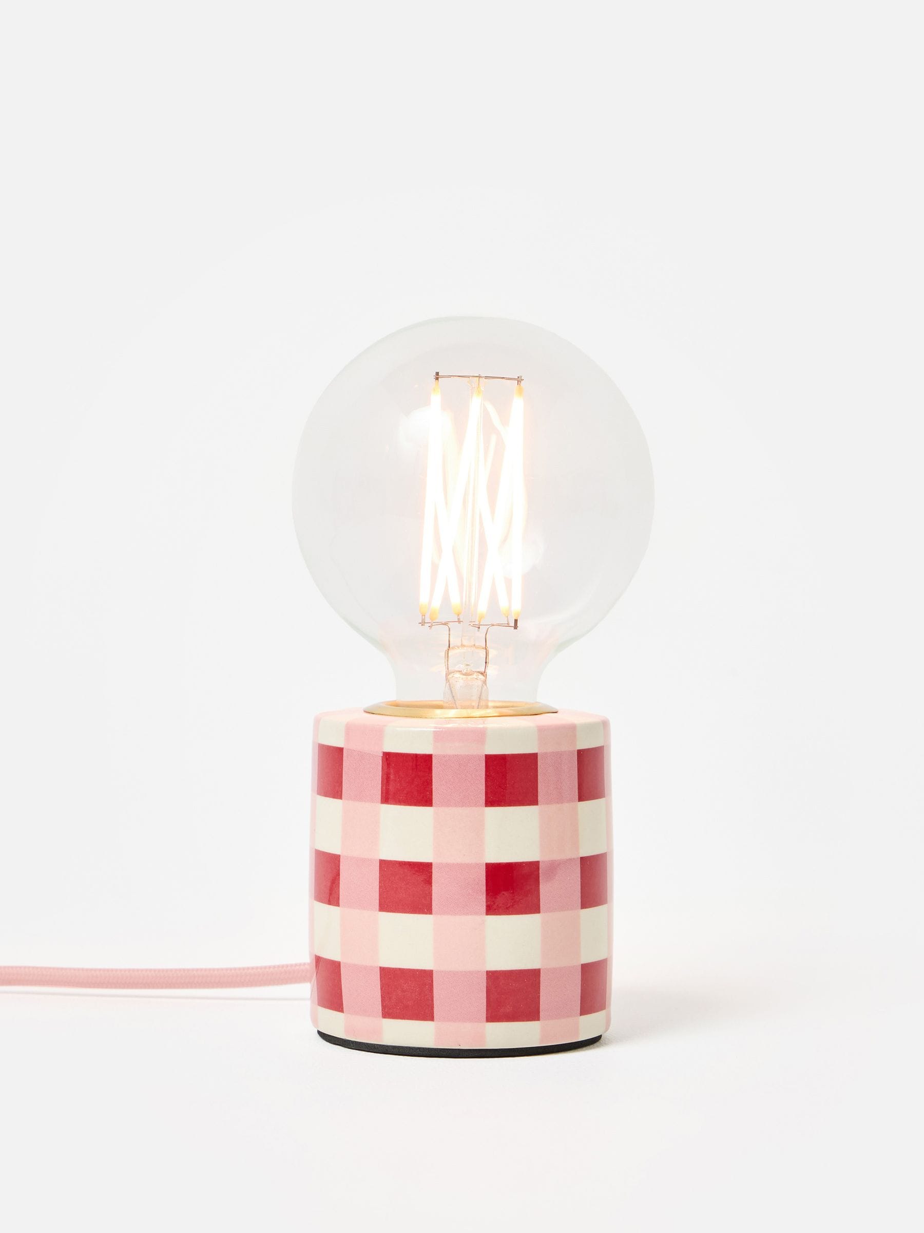 Oliver Bonas Burgundy Rasa chequered ceramic desk lamp base, UK version
