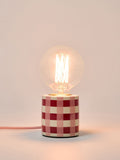 Oliver Bonas Burgundy Rasa chequered ceramic desk lamp base, UK version