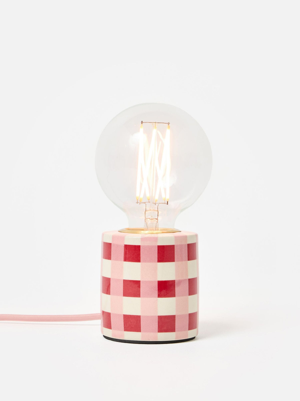 Oliver Bonas Burgundy Rasa chequered ceramic desk lamp base, UK version