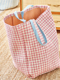 Oliver Bonas pink gingham fabric laundry basket 54cm (British brand)