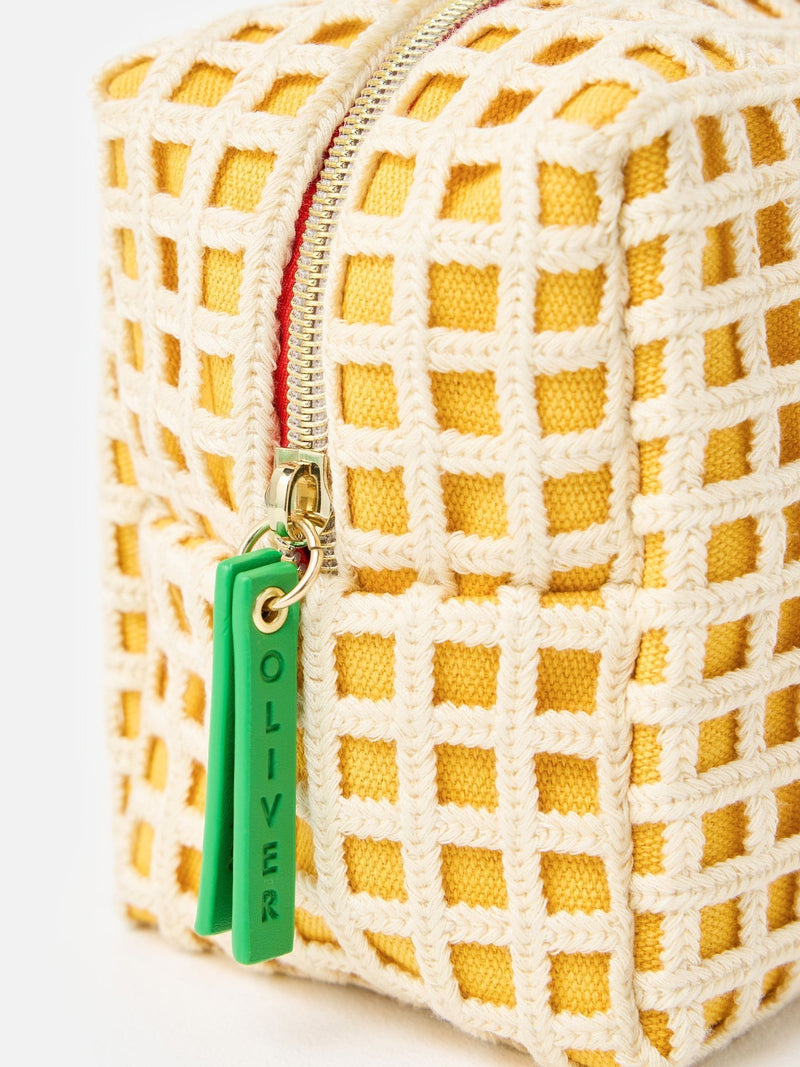 Oliver Bonas yellow crochet cherry makeup bag 140x220mm (British brand)