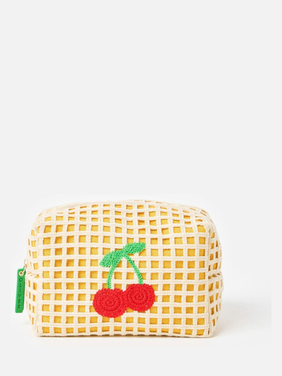 Oliver Bonas yellow crochet cherry makeup bag 140x220mm (British brand)