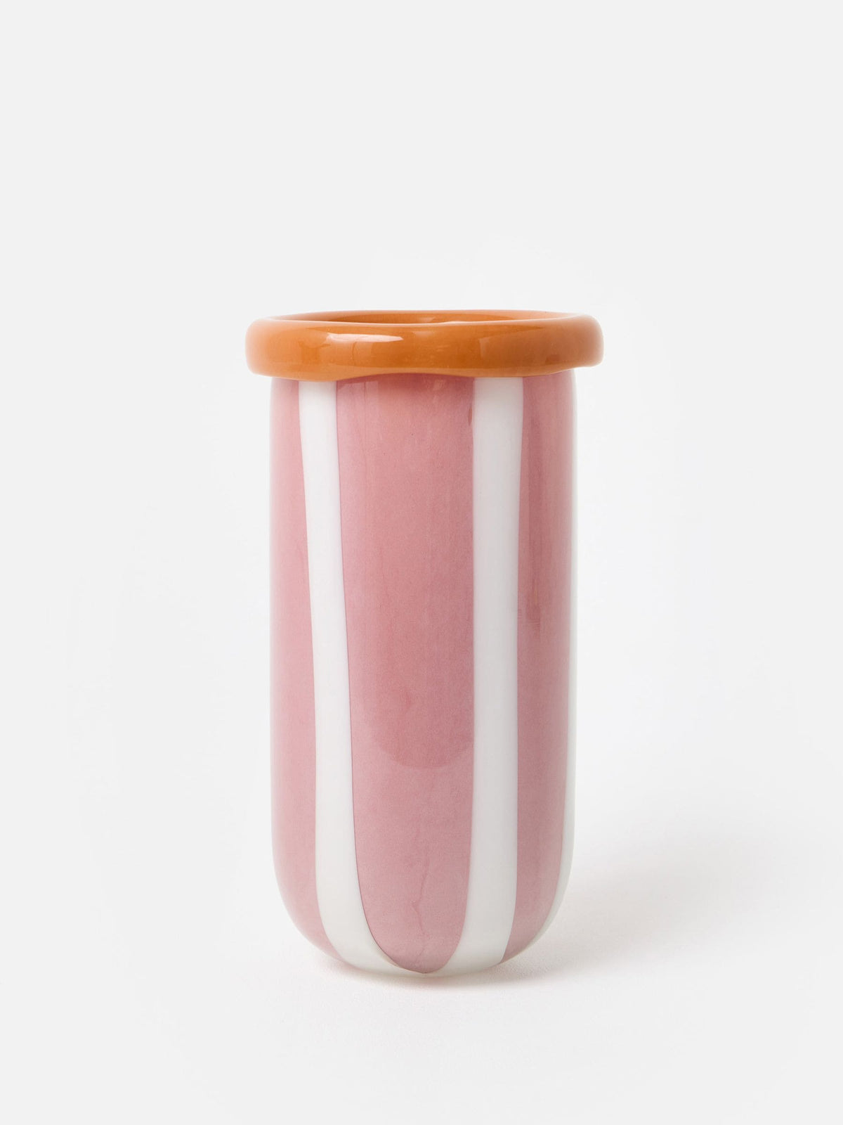 Oliver Bonas glass vase pink stripes 25cm, UK version