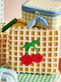 Oliver Bonas yellow crochet jewellery box with cherry motif, imported from the UK