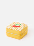 Oliver Bonas yellow crochet jewellery box with cherry motif, imported from the UK