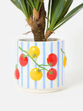 Oliver Bonas ceramic plant pot blue stripe tomato 18cm, imported from the UK