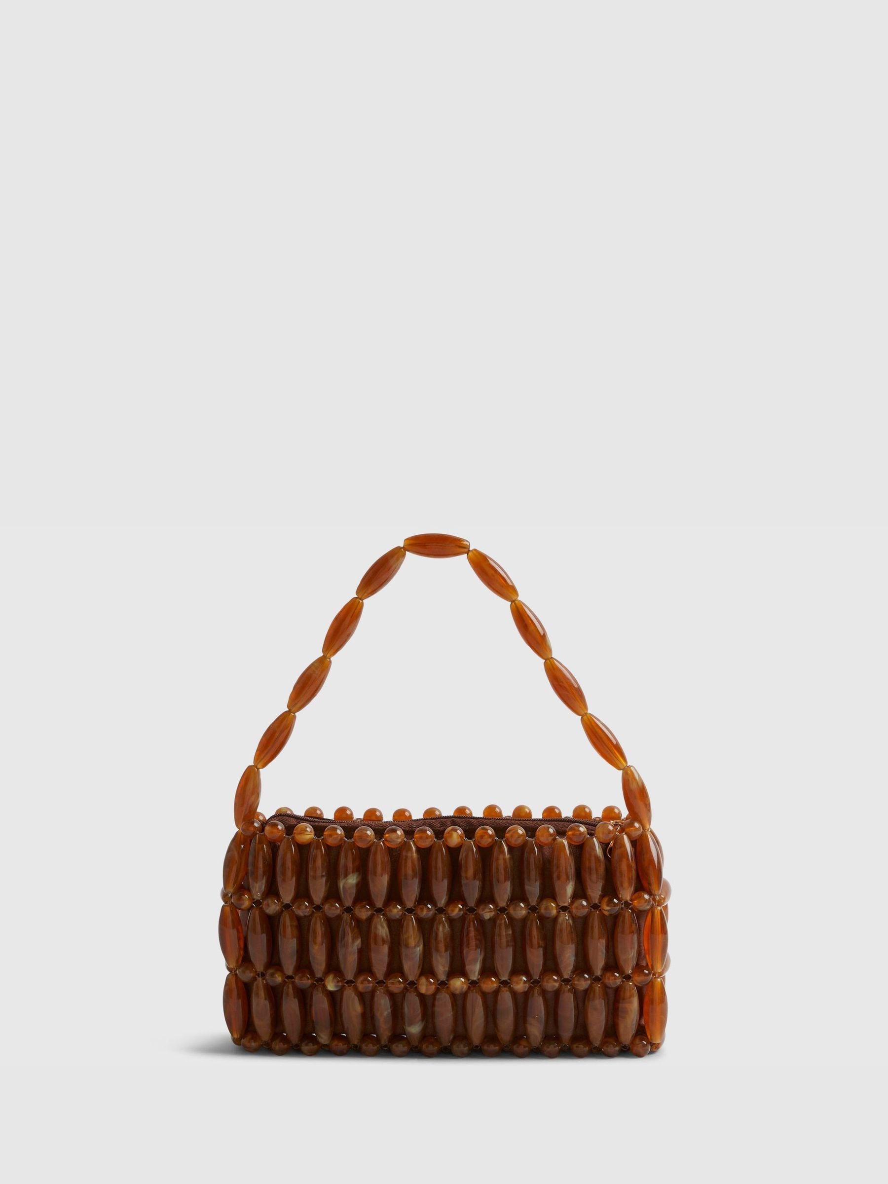 River Island brown beaded clutch bag, UK version