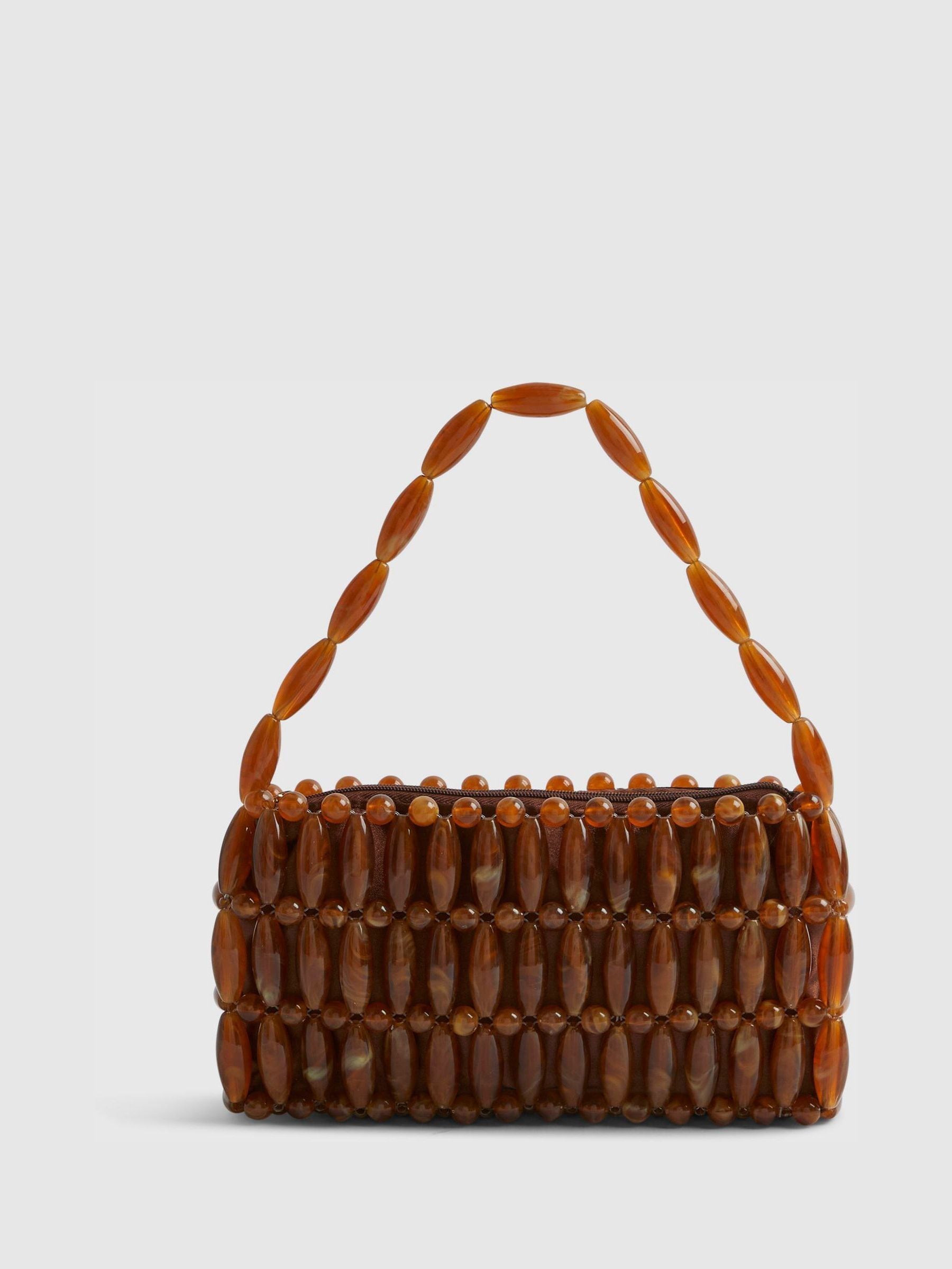 River Island brown beaded clutch bag, UK version