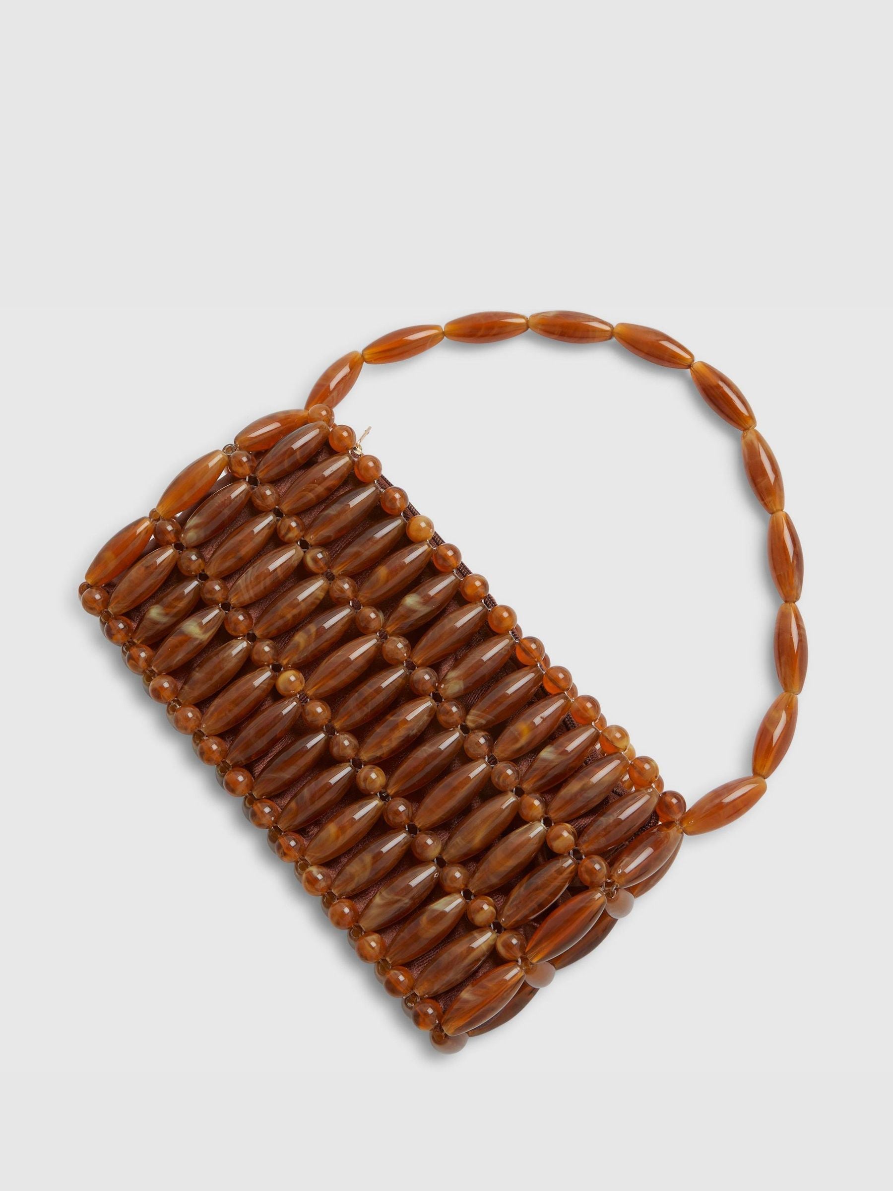 River Island brown beaded clutch bag, UK version