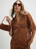 River Island brown beaded clutch bag, UK version