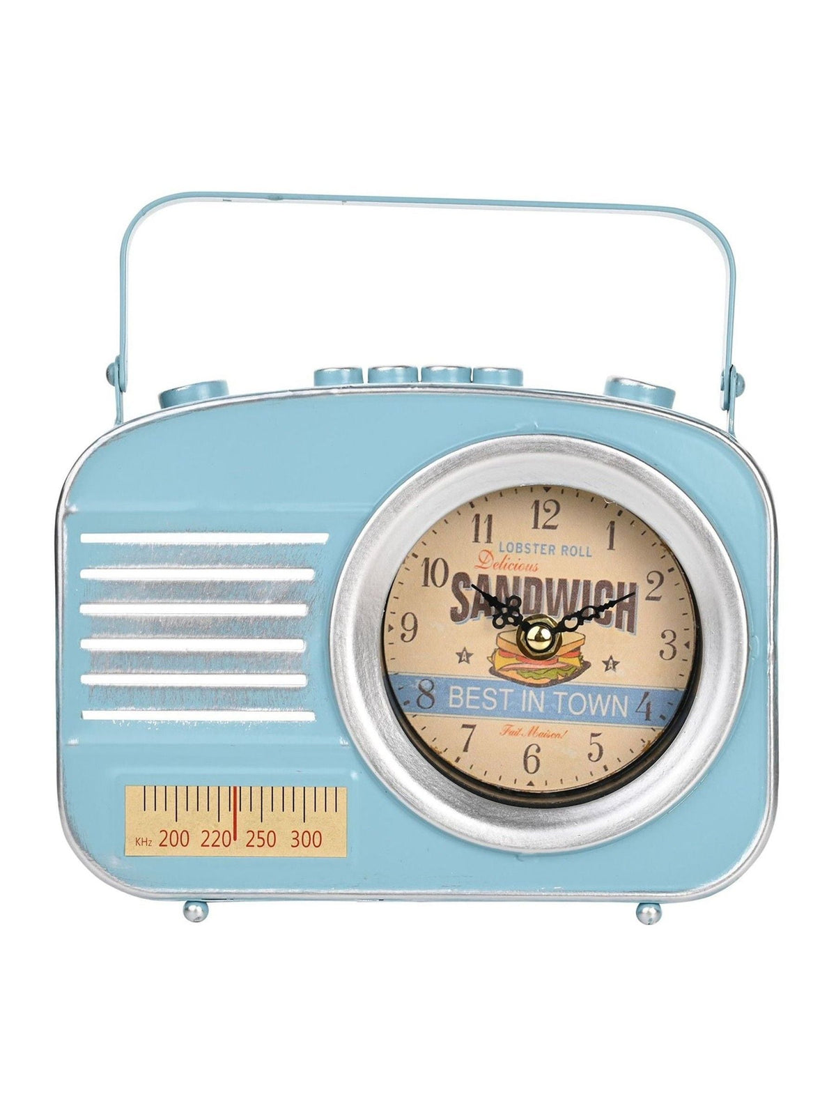 Widdop blue retro radio mantel clock 20cm, UK version