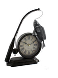 Widdop black metal mantel clock with fishing rod and fish (British brand)