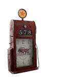 Widdop red metal mantel clock petrol pump design - British product