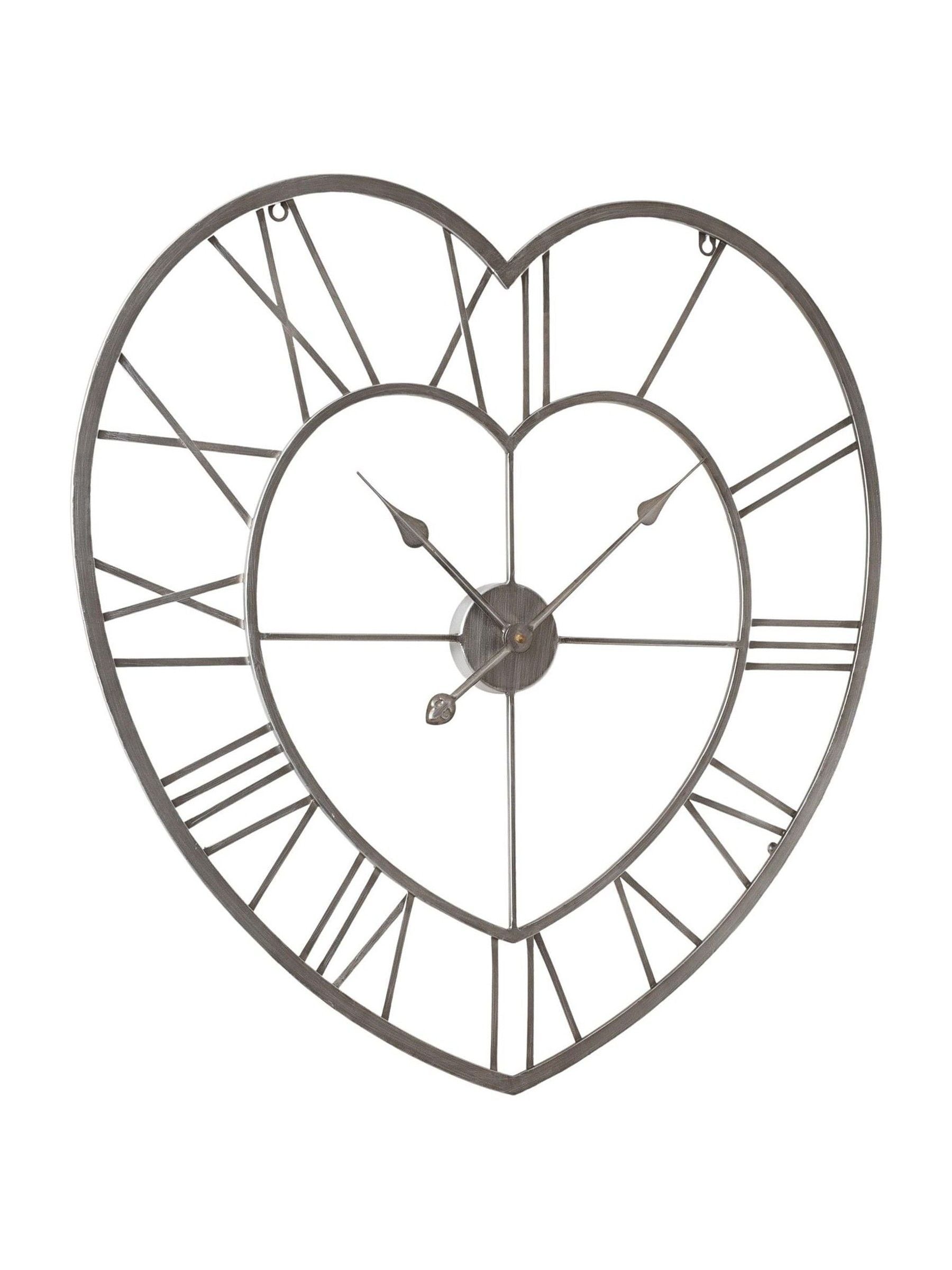 Widdop silver metal heart shaped wall clock, imported from the UK