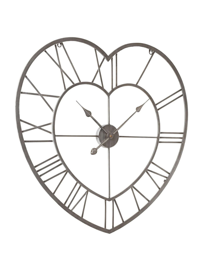 Widdop silver metal heart shaped wall clock, imported from the UK