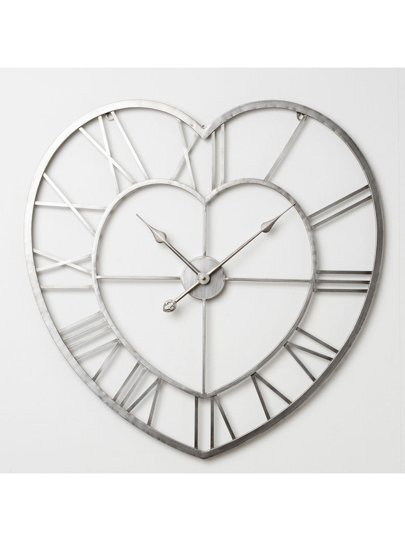 Widdop silver metal heart shaped wall clock, imported from the UK