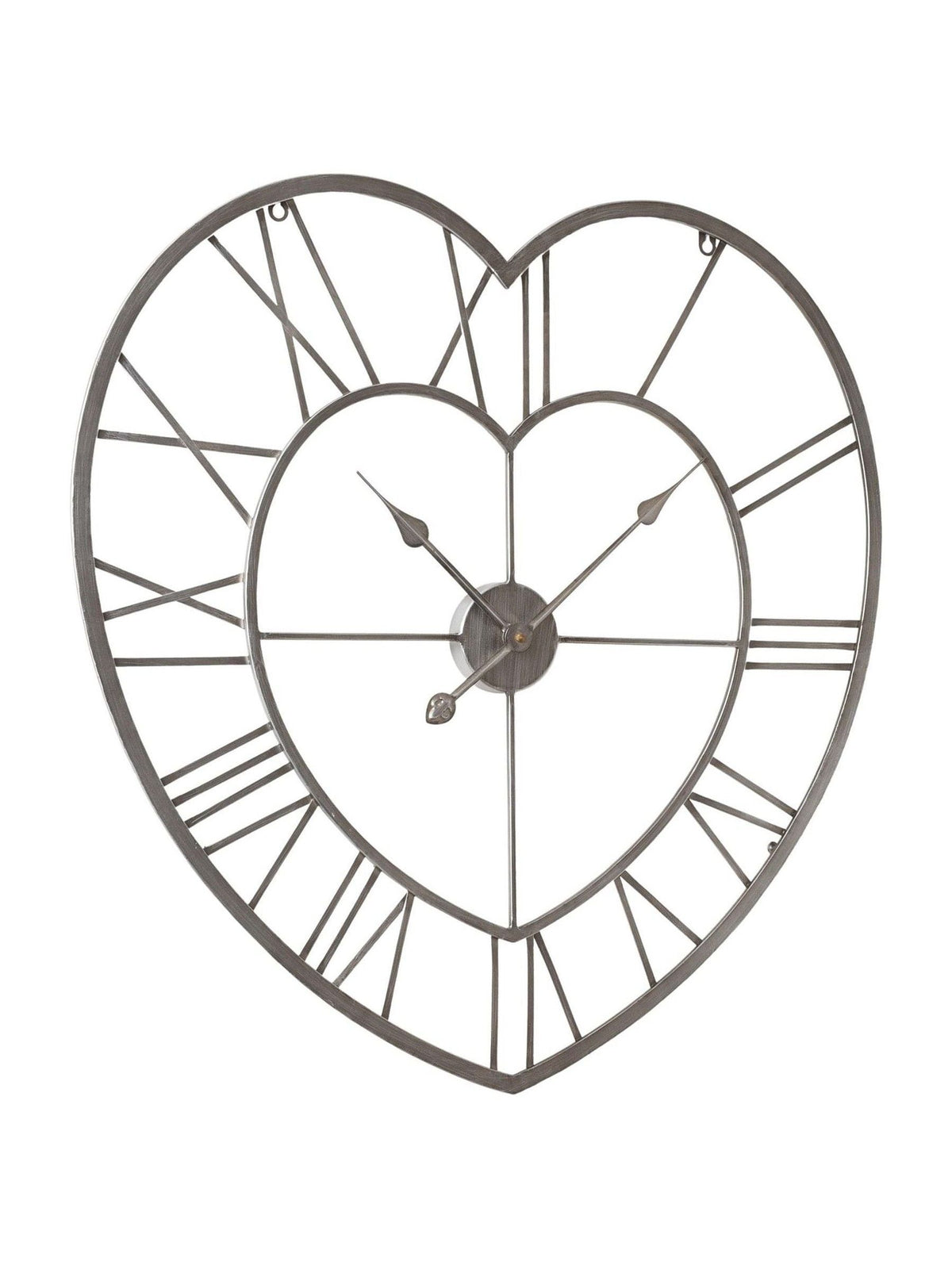 Widdop silver metal heart shaped wall clock, imported from the UK