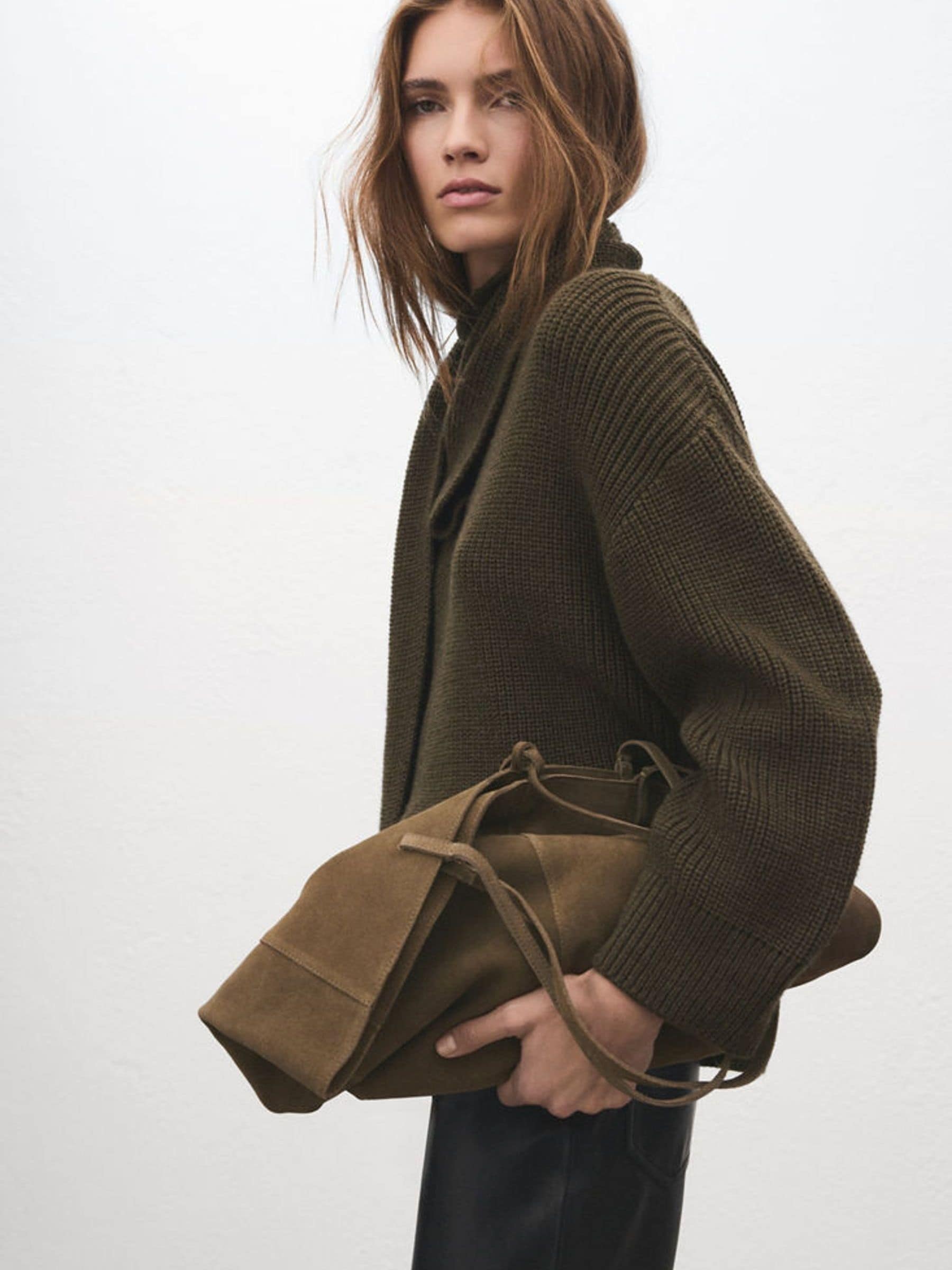 Mango Brown Suede Shopper Tote Bag