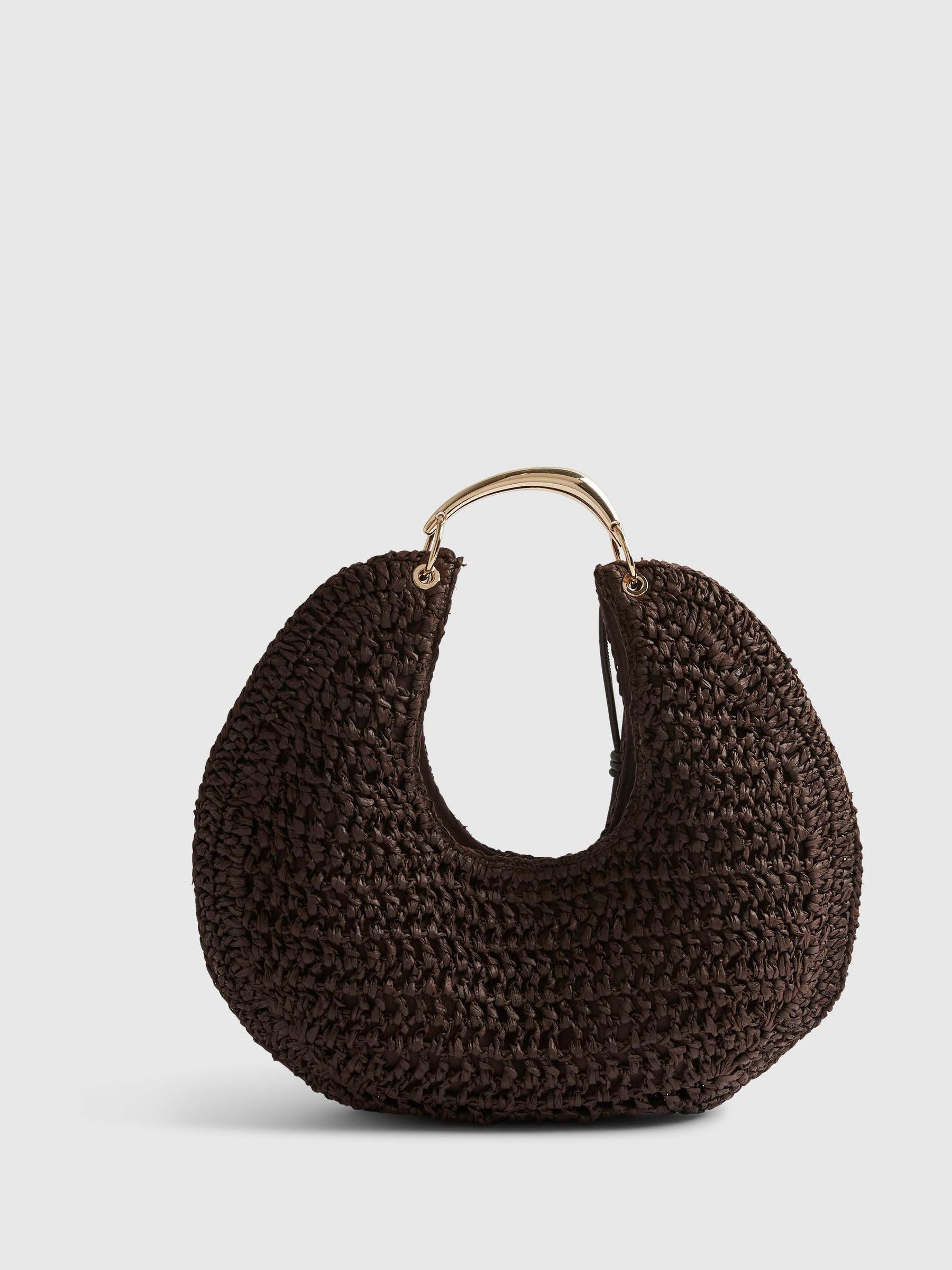 River Island brown raffia scoop bag with metal handle - British product