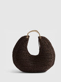 River Island brown raffia scoop bag with metal handle - British product