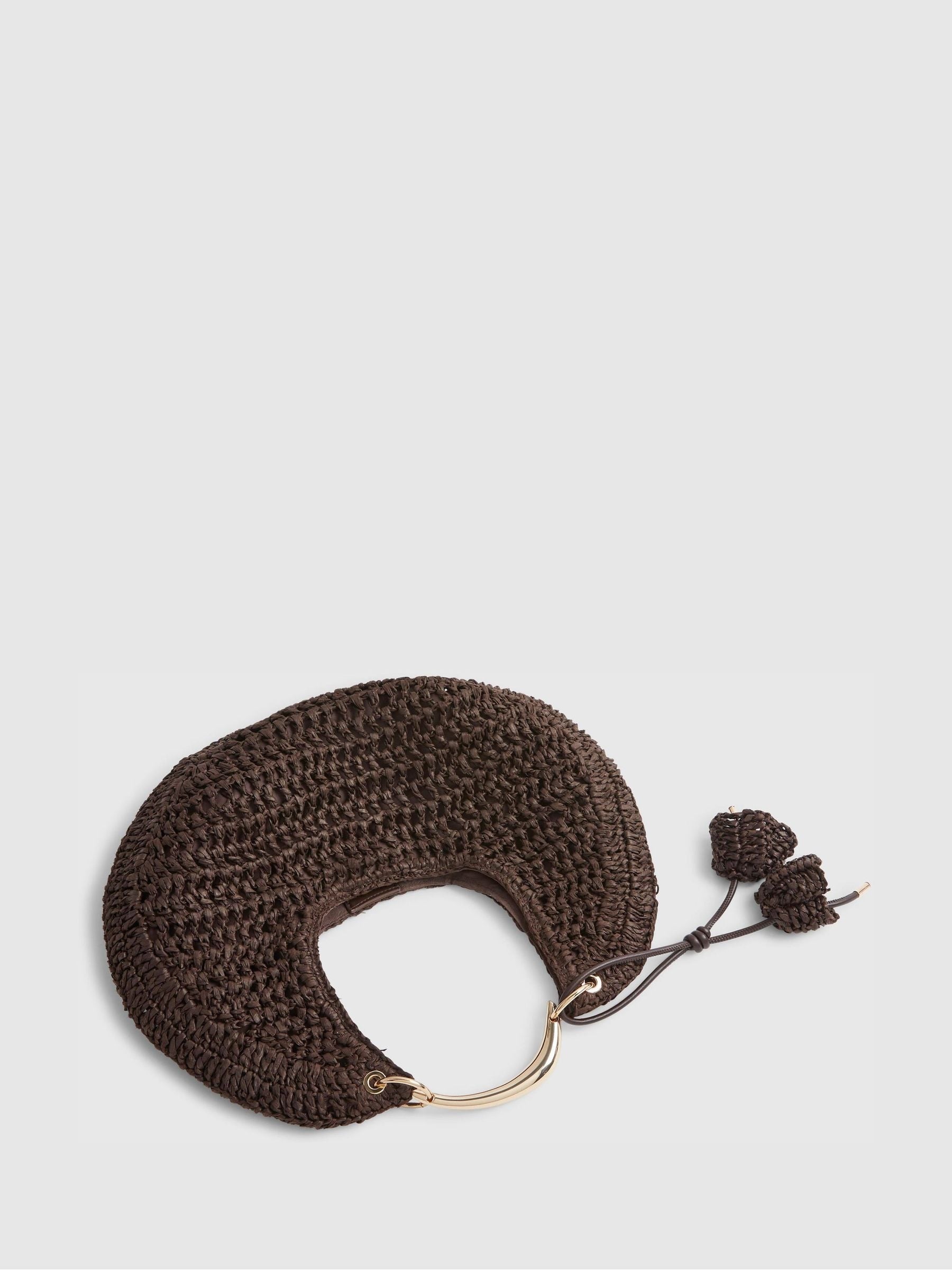 River Island brown raffia scoop bag with metal handle - British product