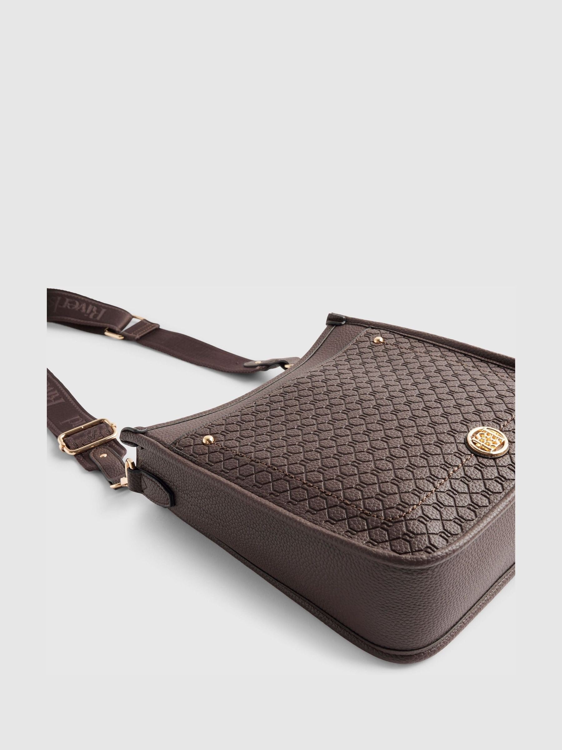 River Island brown embossed pocket messenger bag imported from the UK
